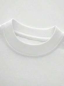 1 pieza de camiseta con estampado de letras, manga corta, cuello redondo, top casual para verano y primavera, ropa de mujer, estampado digital casual, 220g, 100% algodón puro y pesado, camisetas de mujer, 180g, 100% algodón. - Blanco - Ver 4