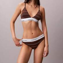 Calvin Klein Icon Cotton Modal Lightly Lined Triangle Bralette QF8498 - Climbing Logo Pin Strip / Coffee Brown - 查看 3