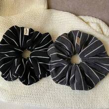1 pieza de coleteros a rayas, coleteros de pelo a rayas de neutros hechos a mano, accesorios de bandas elásticas para el cabello para mujeres y niñas para uso diario. - Gris - Ver 3