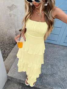 xheVivid Eden Vestido de verano con volantes en el bajo para mujerxhe - Amarillo - Ver 4