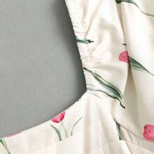 guang zhou mi qian shang mao  Vestido de verano estilo francés, vestido largo blanco de alta calidad y lujo con elegante estampado floral de magnolia ditsy para damas - Multicolor - Ver 4