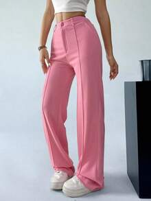 Pantalones rectos de traje sólidos para mujer en otoño/invierno - Rosa - Ver 3