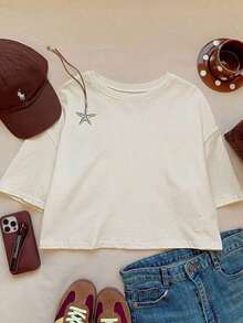Camiseta crop de hombros caídos - Albaricoque - Ver 2