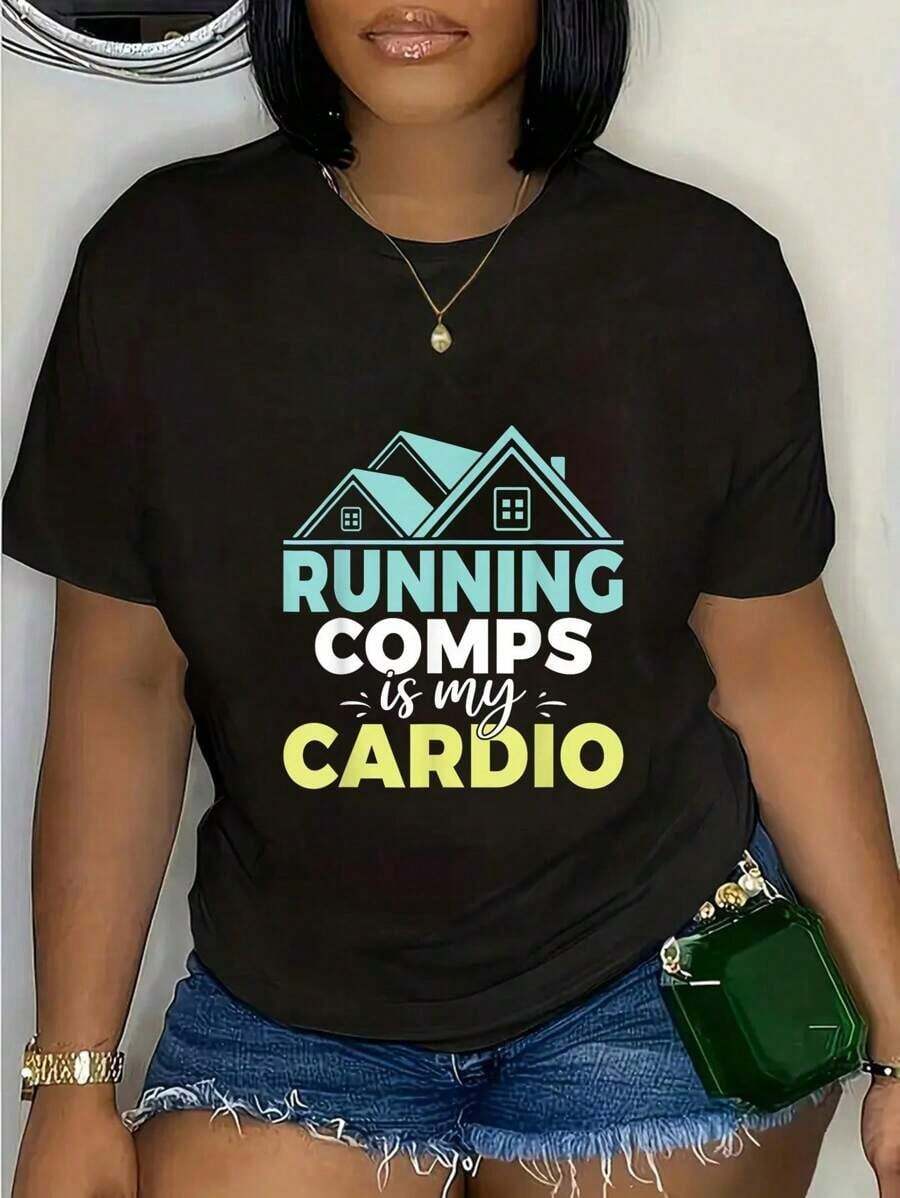 Camiseta Running Comps Is My Cardio Realtor, Cuello Redondo, Manga Corta, Camiseta Gráfica para Hombre y Mujer, Transpirable y Cómoda - Negro - Ver 1