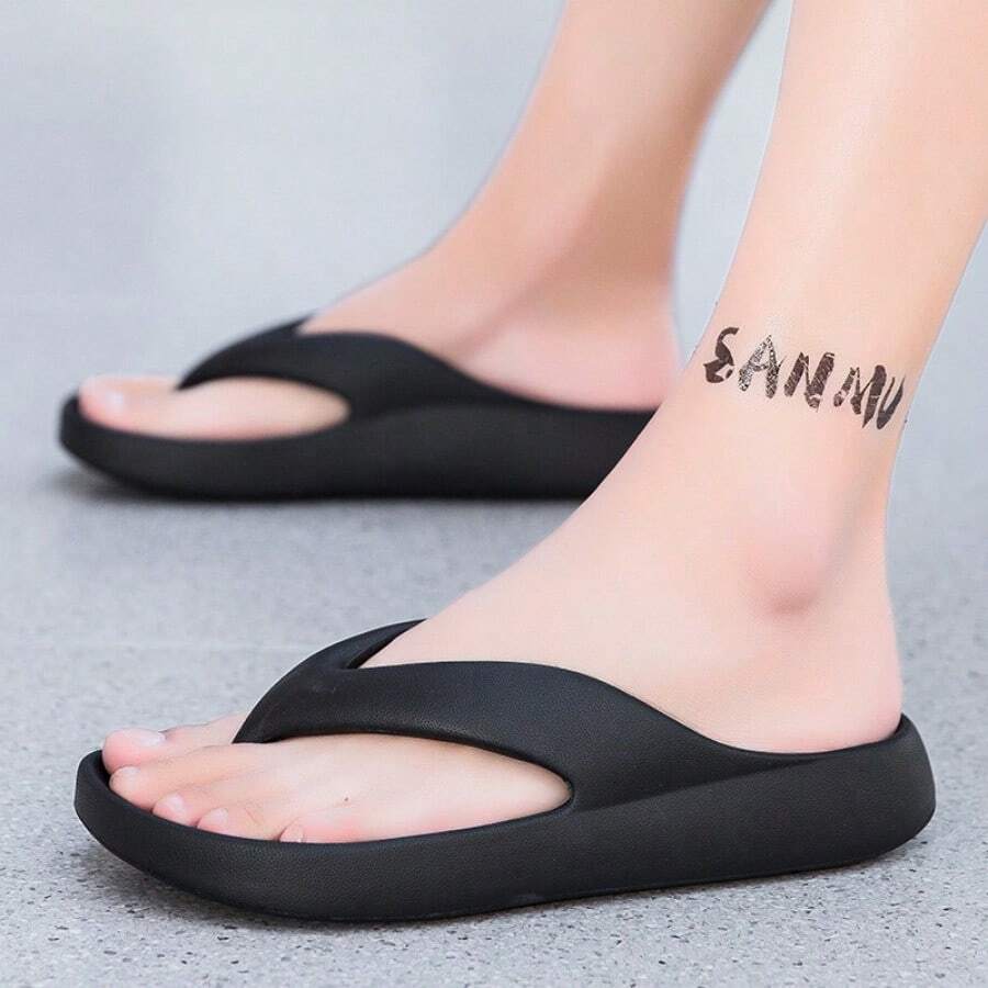 Fashionable 's Slip-On Anti-Slip Flip-Flops For Summer - Suitable For Going Out, Swimming And Lounging On The Beach - 黑色 - 查看 1