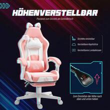 Ergonomic Gaming Chair With Lumbar Support, Footrest, Gaming Armrests With Cat Ears, Headrest, Height-Adjustable Office Chair With Adjustable Reclining Function, Pink Color. - 粉色 - 查看 5