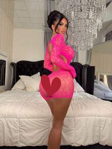 Sexy Women's Lace Jumpsuit, Suitable For Various Sizes, Suitable For Dance Performances And Daily Wear, Mesh Design - Hot Pink - View 3