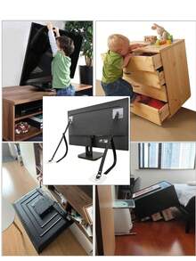 可調節電視防傾倒安全帶，適用於電視架、桌子、螢幕、防傾斜家具，錨定加固保護帶，裝飾 - 黑色 - 查看 3