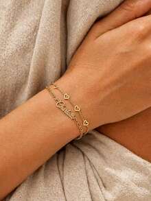 Pulsera personalizada con nombre brillante y efecto escarcha para mujer, de acero inoxidable con letra personalizada y ajustable, joyería de estilo bohemio para verano y playa, regalo ideal para el Día de San Valentín, Día de la Madre, aniversario o cumpleaños - Plata-Doble Capa - Ver 6