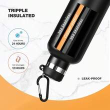 Botella Termo de acero inoxidable FEIJIAN, termo deportivo de 1000ml, botella de agua con aislamiento al vacío, a prueba de fugas, sin BPA - Negro - Ver 5