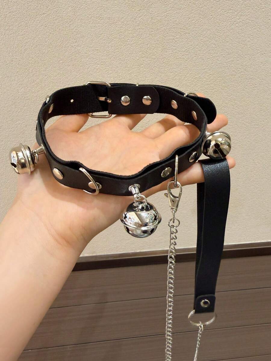 2件套女士可爱铃铛项圈项链，可调节PU皮革项圈，锁骨链项链，情侣项圈配饰 - 混色 - 查看 1