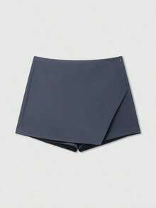 Minifalda asimétrica envolvente de unicolor casual para mujer, falda-pantalón minimalista de moda para el verano - Gris Oscuro - Ver 1
