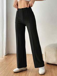 Pantalones rectos de traje sólidos para mujer en otoño/invierno - Negro - Ver 7