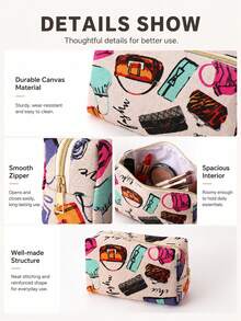 1pc Large Capacity Abstract Art Print Fabric Cosmetic Bag, Multi-Functional Zipper Stationery Organizer, Portable Travel Makeup & Storage Pouch, Colorful Fashion Print Toiletry Bag For Women Students, Back To School & Daily Essentials - Printed Styles - View 6