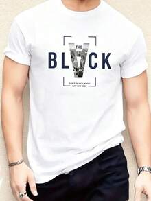 Playera/Camiseta 100% algodón  Hombres Camiseta con estampado de slogan - Blanco - Ver 1