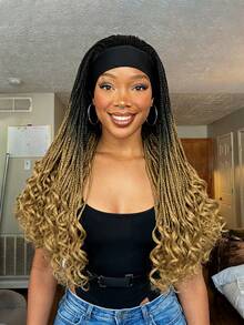 A ANYTIME Fashionable Woven Braid Wig, Long Thin Corn Braid With Wavy Ends, Easy To Wear, Perfect For Daily Use - Multicolor - View 3