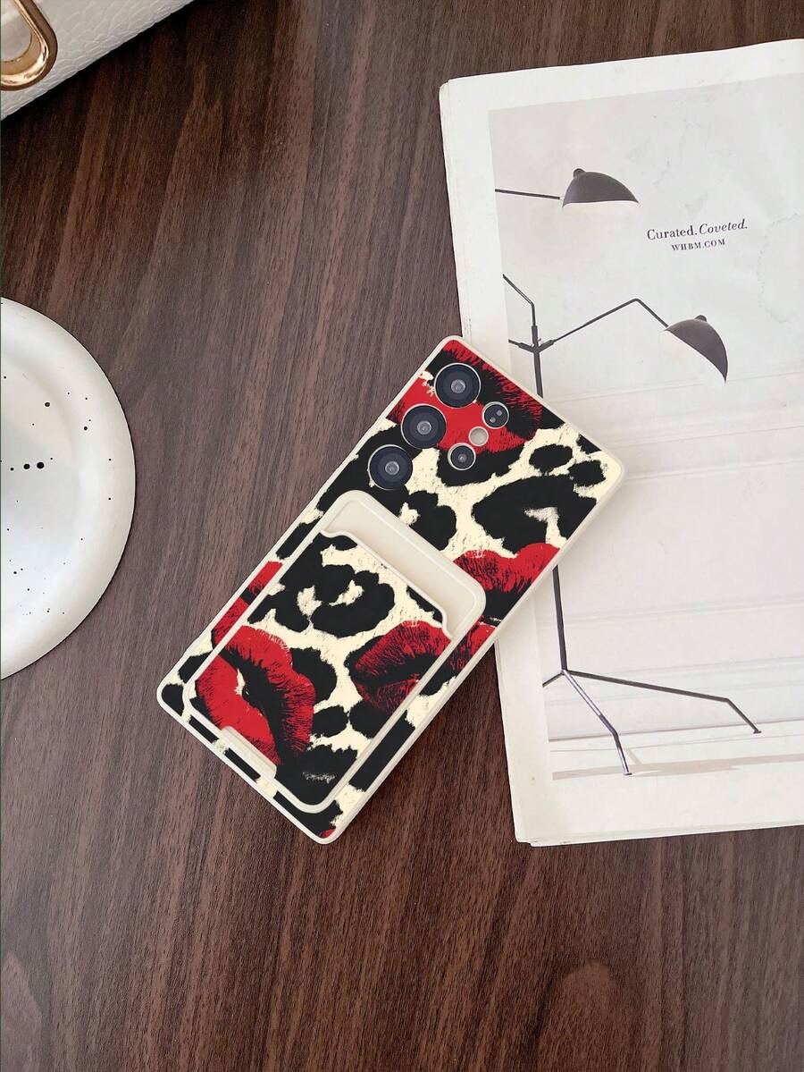 1个白色TPU复古黑色豹纹红唇图案美式复古风格保护手机壳和1个复古黑色豹纹红唇图案白色粘性卡套,二合一时尚多功能创意个性化全包手机壳,适合作为生日/节日/周年纪念礼物送给女朋友/男朋友、最好的朋友、配偶、伴侣、家人、老板、同学、老师、自己,兼容安卓手机等。 - 彩色 - 查看 1