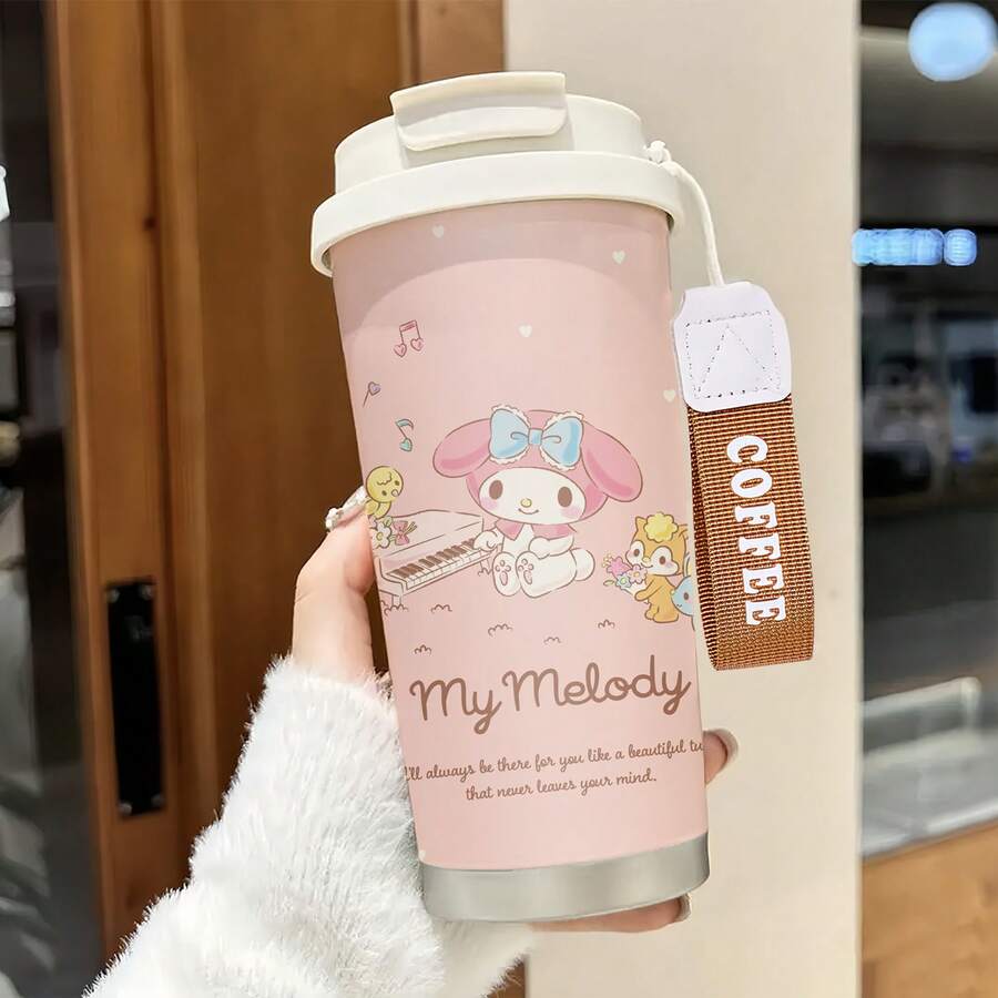 Miniso Ly cà phê giữ nhiệt bằng thép không gỉ Sanrio My Melody Piano Party, nắp chống rò rỉ, thiết kế uống kép và bền bỉ - Nhiều màu - Xem 1