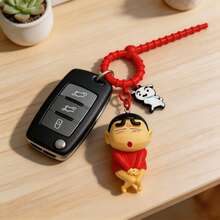 MINISO 3D PVC Crayon Shinchan Keychain With Colorful Beads And Cute Cartoon Figure, Fun And Durable Design For Bag, Car, Or Home Decoration, Collectible Gift, Multiple Styles Available - Red - View 4
