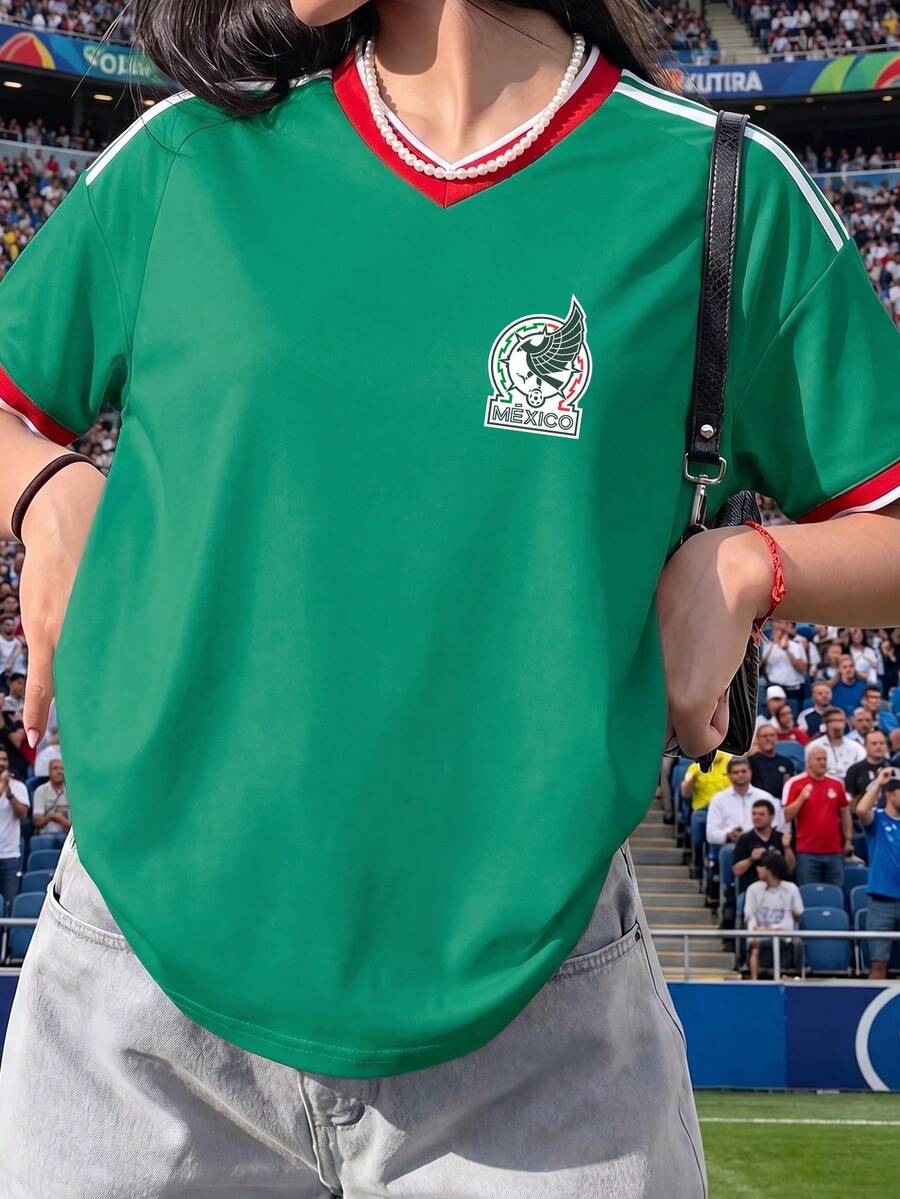 Playera Deportiva para Mujer con Escudo de México, Verde, Estilo Copa Mundial - Verde - Ver 1