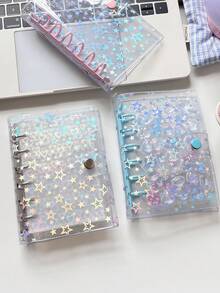 1pc A7 Transparent Single Ring Binder Notebook, Sticker Book, Transparent Single Ring Soft Leather Loose-Leaf Handbook, PP Transparent Inner Pages Refill, Portable Sticker Book, Large Capacity, Sticker Storage Book, DIY Handbook, Scrapbook, Notebook, Planner, Suitable For Student Back To School Supplies, Office Supplies, Geek Activities, Etc. - Sets - View 6