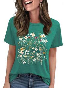 Camiseta de Mujer con Estampado LETSEE, Manga Corta, Holgada, Casual, Bonita, Estilo Bohemio Retro, Top de Verano a la Moda - Albaricoque 1 - Ver 7