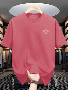 Men's T-Shirt With  Face Print, Innovative And Original Pattern Design, Comfortable And Casual For Summer, Fashionable Short Sleeves, Versatile For Multiple Occasions, Men's T-Shirts, Men's T-Shirts, Men's Cotton T-Shirts - 紅色 - 查看 8