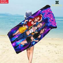 1pc Beach Towel In K-POP Style With A Pink-Purple Gradient Starlight Background, Featuring Anime Character Designs, Suitable For Beach Vacations, Poolside Relaxation, Outdoor Parties, Terrace Rest, And Camping - B - View 8