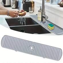 Alfombrilla de silicona para captar agua del grifo, alfombrilla de drenaje a prueba de salpicaduras para fregadero de cocina, antideslizante, anti-desbordamiento, alfombrilla absorbente de secado rápido, tablero bloqueador de agua para encimera de fregade - 35 cm, gris - Ver 4