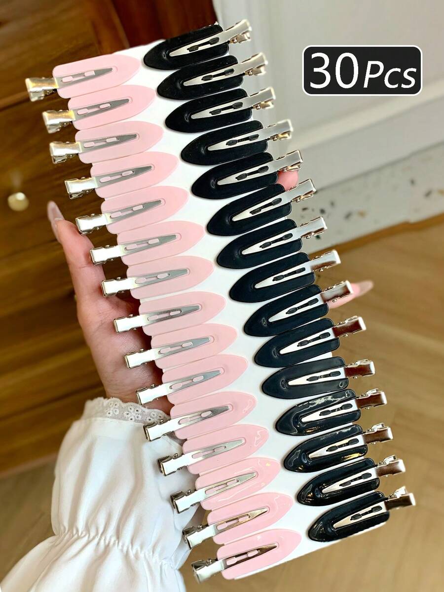 1/30/50件女用純色髮夾，極簡風格，黑色、粉色，小髮夾，鱷魚夾設計，髮飾，適合休閒日常與戶外穿著，可愛配件