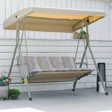 3 Seater Garden Swing Chair, Patio Rocking Bench With Tilting Canopy, Removable Cushion - Brown - View 1