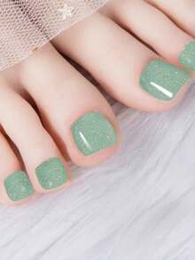 New Semi-Cured Gel Summer Toe Nail Stickers, Glitter Design, In Stock Wholesale, Waterproof & Long-Lasting - 薄荷藍 - 查看 4