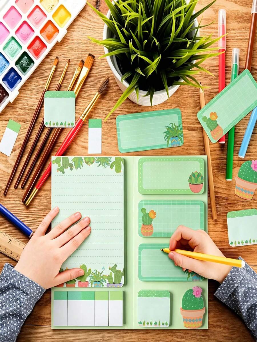 Cactus Pattern Sticky Note Set, Cute And Beautiful Self-Adhesive Memo Pads, Back To School Essential Desk Decor, Inspirational Planner Bookmarks - A - View 1