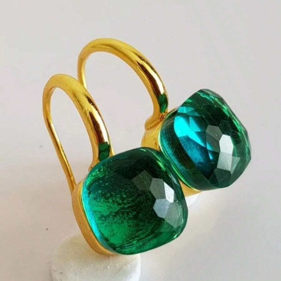 DIYCCPC Anting Liontin Persegi Kaca Aneka Warna Vintage Mewah, Perhiasan Fashion Buatan Tangan untuk Wanita, Hadiah Ideal untuk Pesta dan Perjamuan