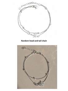 1 chiếc vòng tay hai lớp hình hoa tối giản thiết kế độc đáo đính đá Zirconia (Hạt, dây và khóa được chọn ngẫu nhiên) - Màu Bạc Cổ - Xem 6