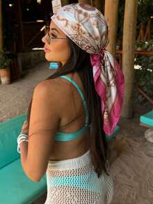 1pc 2026 New Fashion Women's Chain Print 90x90cm Square Scarf/Bandana, Paisley Pattern, Suitable For Daily Use - Hot Pink - View 2