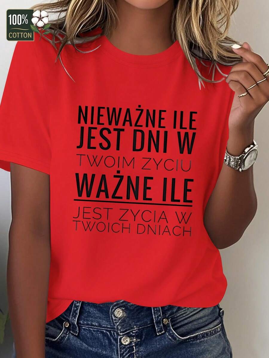 Camiseta de mujer de puro algodón polaco, ajuste cómodo, blusa casual para mujer. - Rojo - Ver 1