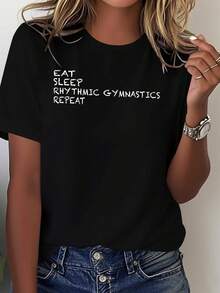 Camiseta casual suave para mujer, gimnasia rítmica deportiva, blusa casual mujer - Negro - Ver 7