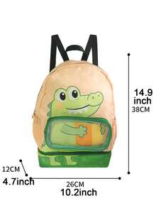 1 Set Beach Swimming Backpack, Cartoon Pool Bag With Transparent Pocket, Wet & Dry Separation, Cute Unicorn & Crocodile Pattern Beach Bag, Suitable For Boys And Girls - Multicolor - View 14