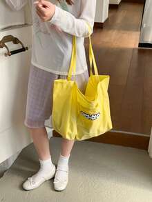 2026 Nuevo Bolso de Hombro de Lona con Cordón de Gran Capacidad, Bolso de Mano de Nylon con Letras Japonesas para Ir al Trabajo - Amarillo - Ver 1