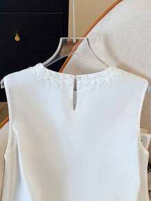 Blusa sin mangas con bordado y ribete de concha blanca para mujer, vacaciones - Blanco - Ver 4