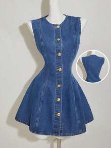 MOD Women's Blue Denim Sleeveless Bodycon Mini Dress - 酒紅色 - 查看 11