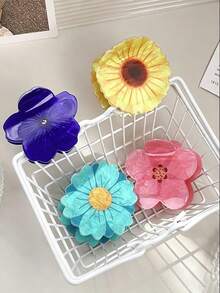 1pc Sweet Sunflower Acetate Flower Hair Claw, Minimalist Fresh Ponytail Clip, Bun Updo Hair Accessory For Summer Beach Vacay Hair Clips - Multicolor - View 5