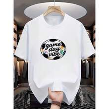 Camiseta de Fútbol para Hombre en Tallas Europeas con Lema de Espíritu Deportivo y Estampado de Fútbol - Camiseta Transpirable de Corte Holgado Adecuada para Aficionados al Fútbol y Entrenamientos - Blanco - Ver 1