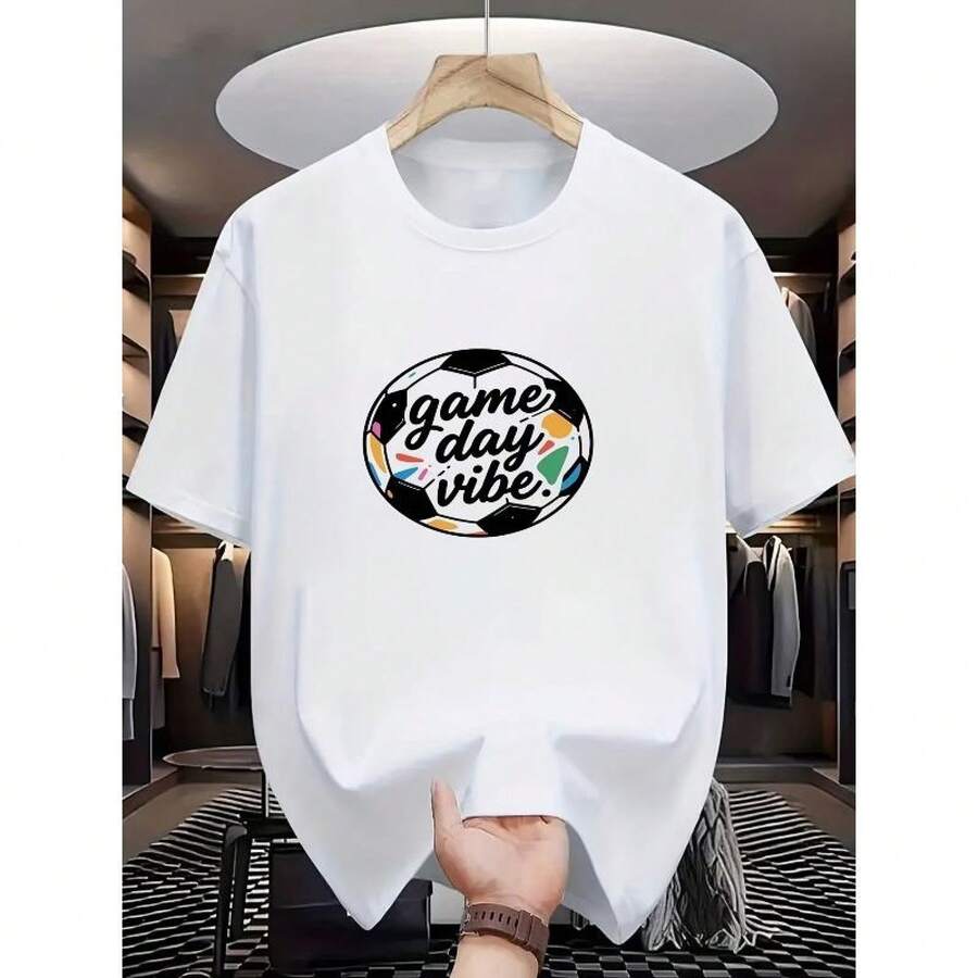 Camiseta de Fútbol para Hombre en Tallas Europeas con Lema de Espíritu Deportivo y Estampado de Fútbol - Camiseta Transpirable de Corte Holgado Adecuada para Aficionados al Fútbol y Entrenamientos - Blanco - Ver 1