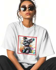 Camisetas para Mujer de Manga Corta, Cuello Redondo de Algodón, con Estampado de Perro o Cachorro, Borde Rojo, Camisetas Básicas Casuales, Tallas XS-5XL, Blanco 5XL - Blanco - Ver 2