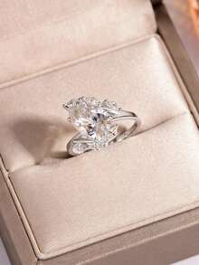 1pc Vintage Fashion Natural Style Romantic S925 Sterling Silver 4CT Moissanite Pear-Shaped Engagement Ring, Elegant High-End Couple Matching Ring For Banquet, Wedding, Vacation, Valentine's Day Gift - Silver - View 5