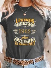 Talla grande - talla extra grande - camiseta de mujer, hecha de algodón puro, tela ligera y transpirable, diseño de cuello redondo, diseño estampado, corte de manga corta, adecuada para primavera y verano. - Gris Oscuro - Ver 1