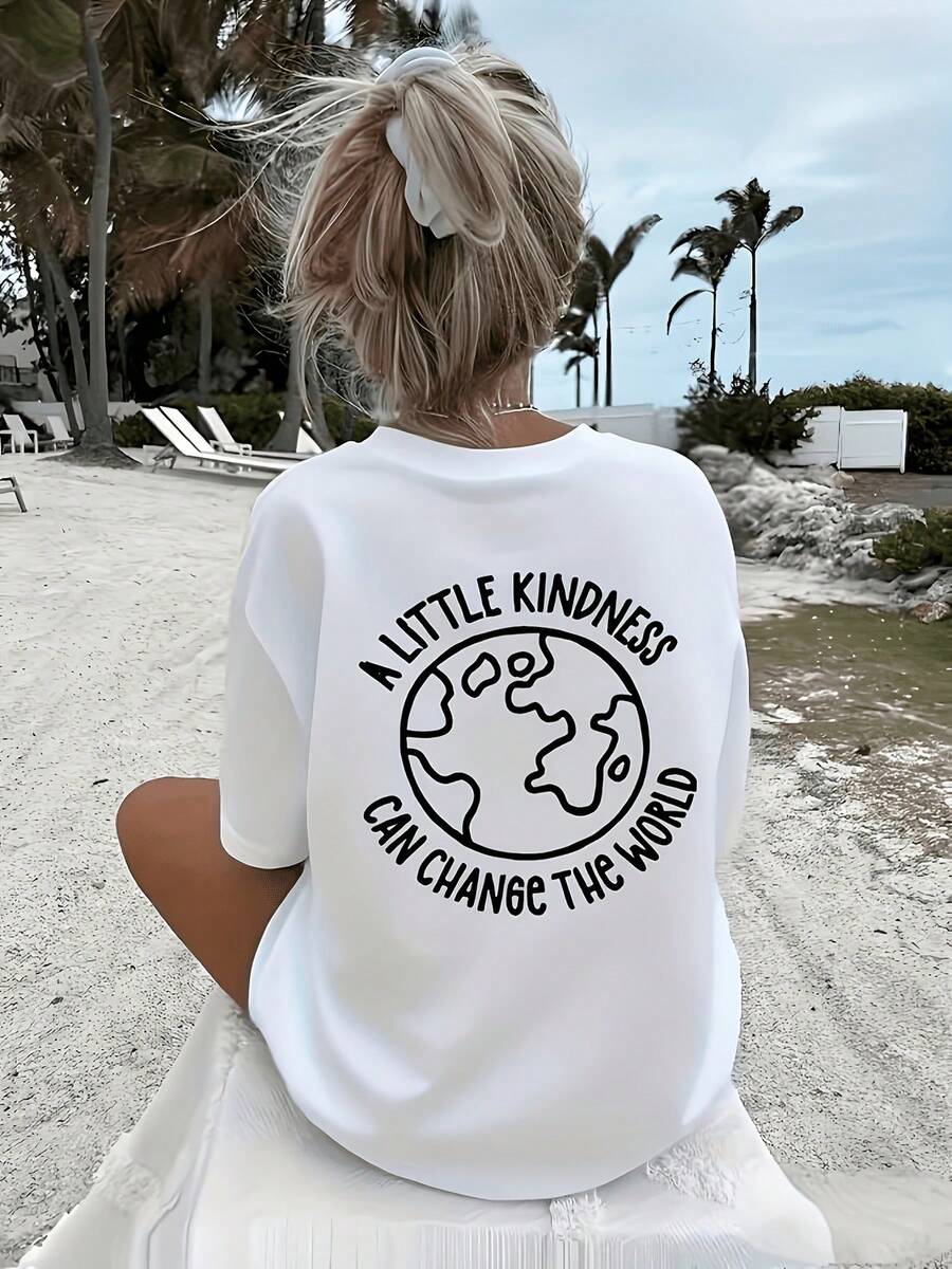 Harmony Day: A Small Act Of Kindness Can Change The World. Women's Loose-Fitting Printed Short-Sleeve T-Shirt. PW56 - 白色 - 查看 1