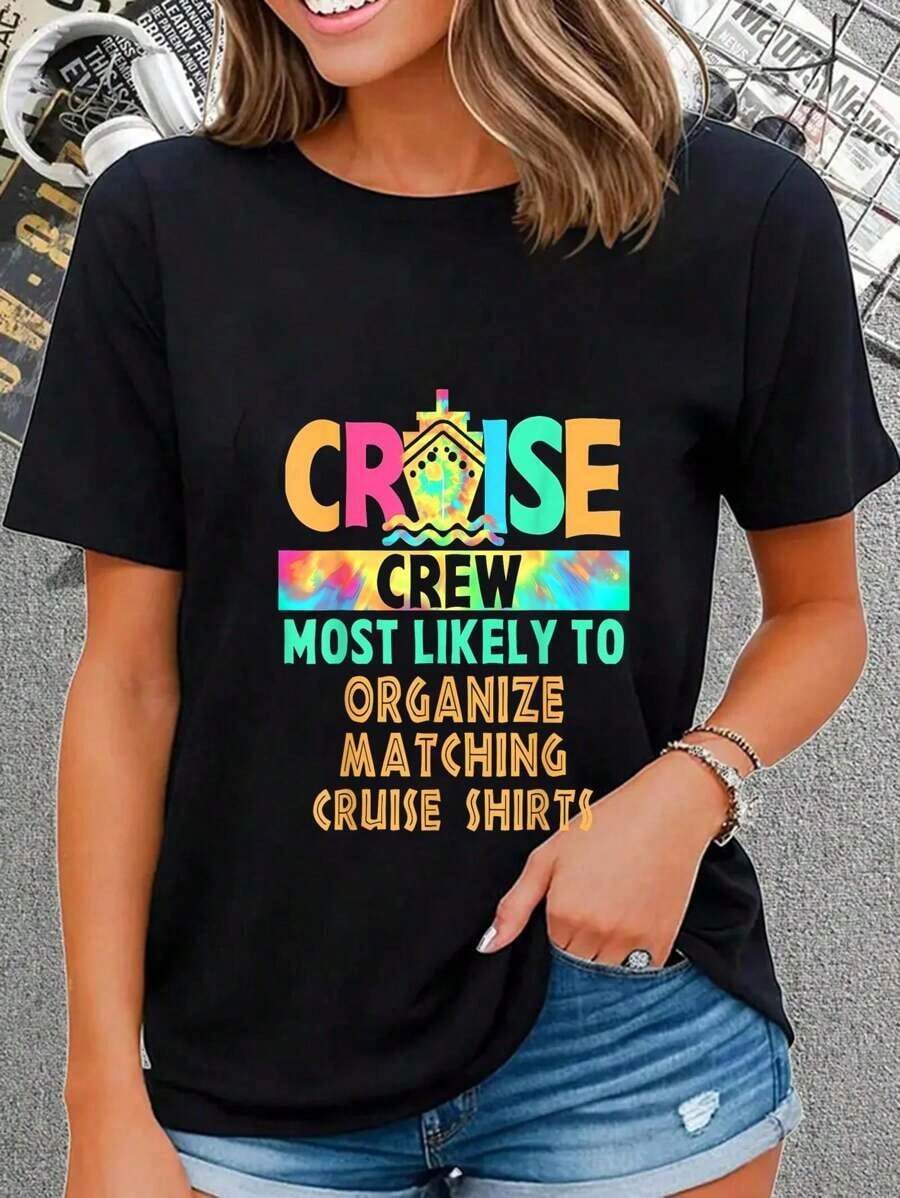 Camiseta de crucero informal de manga corta, transpirable y cómoda, la más probable de que la personalice el equipo de cruceros de vacaciones. - Negro - Ver 1